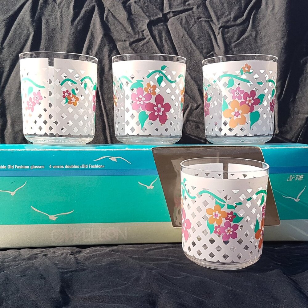 Vintage Cameleon Acrylic Double Old Fashion Glasses Made in Canada 1989